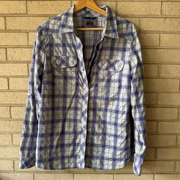 REI Tops - REI Shirt Womens Small Plaid Rivet Snap Front Lightweight Casual Hiking Nylon